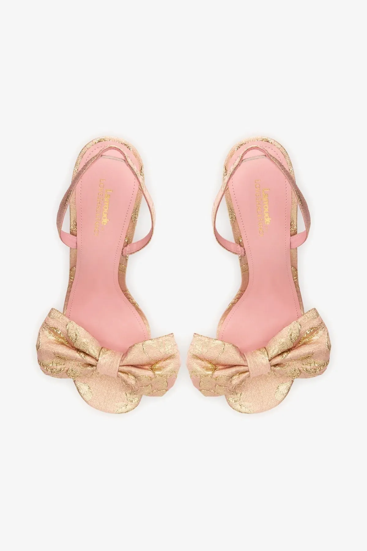 Larroudé for LoveShackFancy Bow Sandal In Sand Brocade