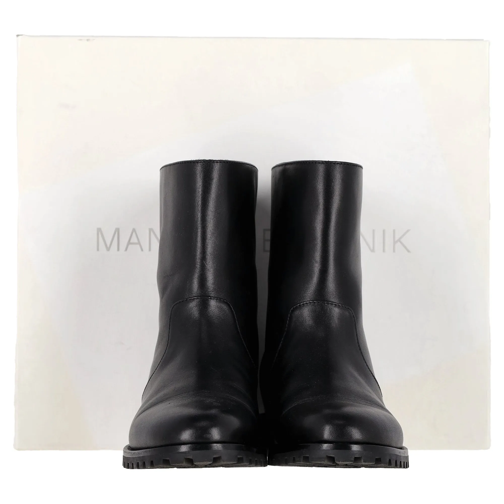 Manolo Blahnik Motosa Ankle Boots in Black Calf Leather