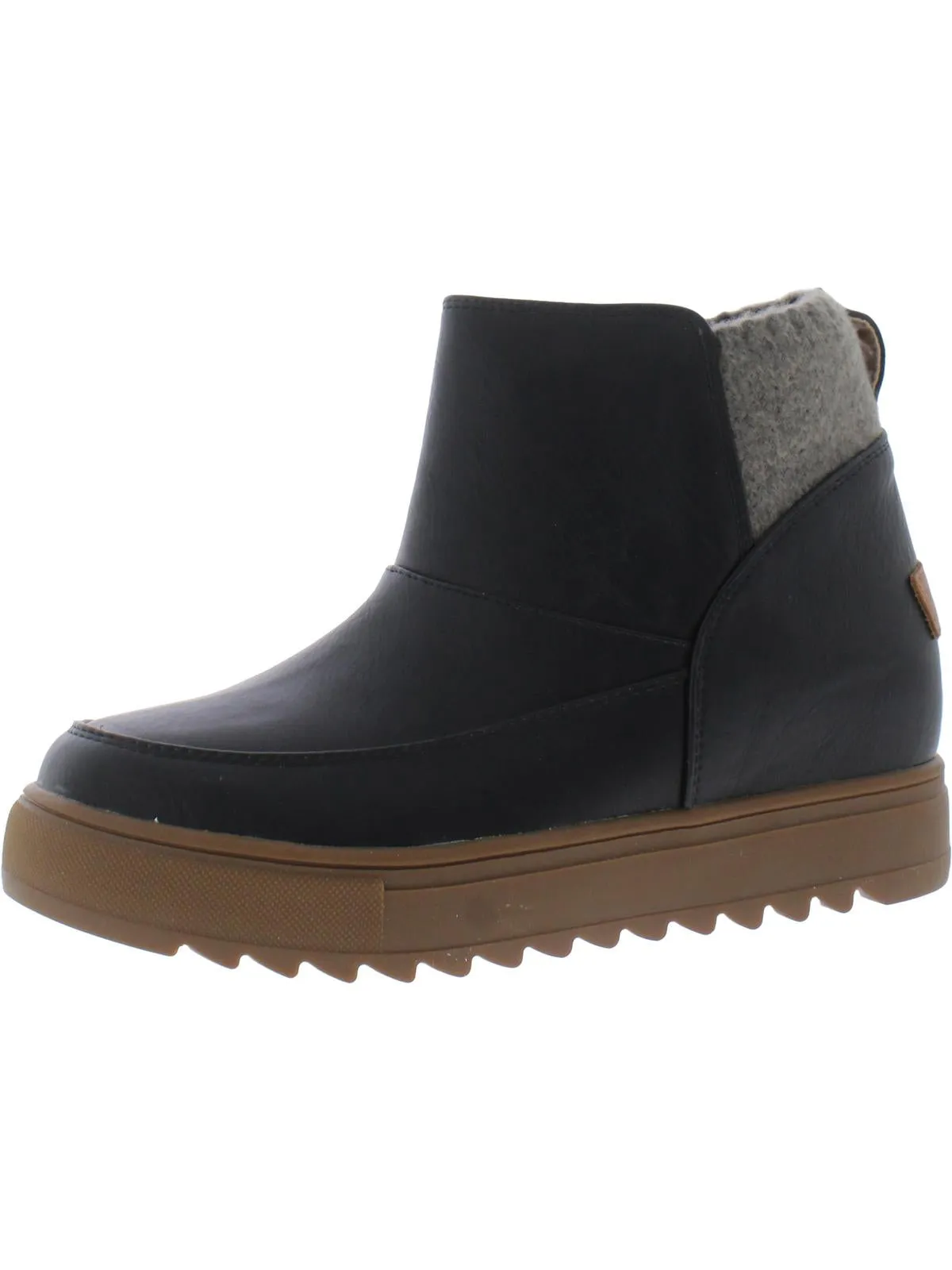 Mayben Womens Faux Leather Knit Ankle Boots