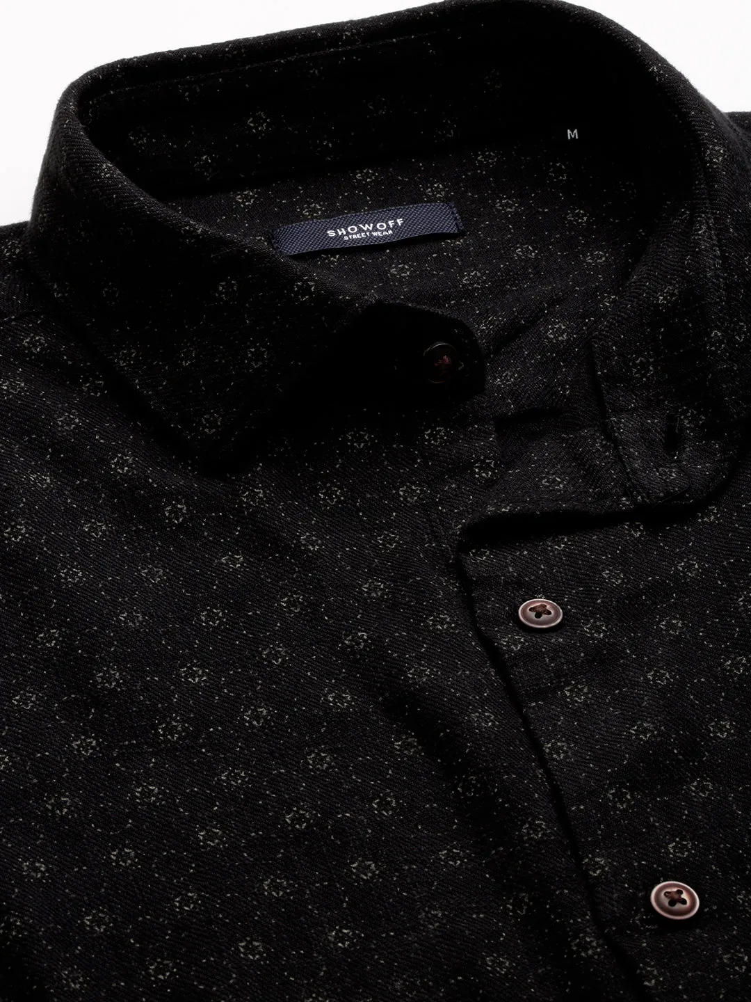 Men Black Comfort Printed Twill Weave Cotton Casual Shirt