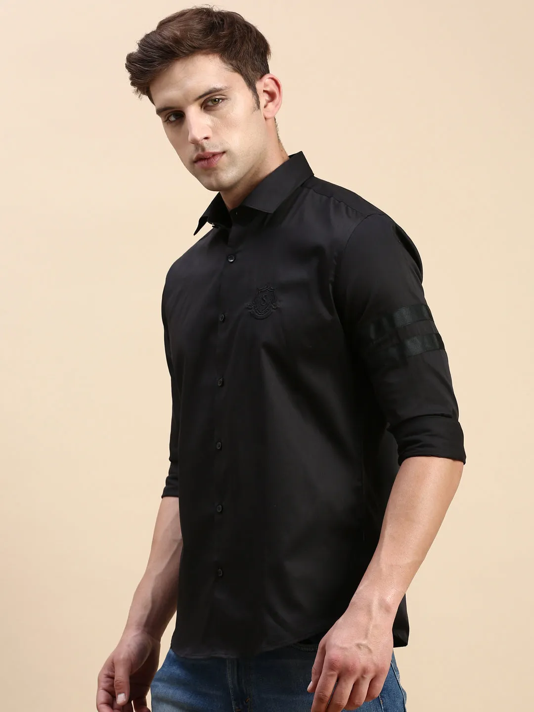 Men Black Premium Slim Fit Cotton Casual Shirt