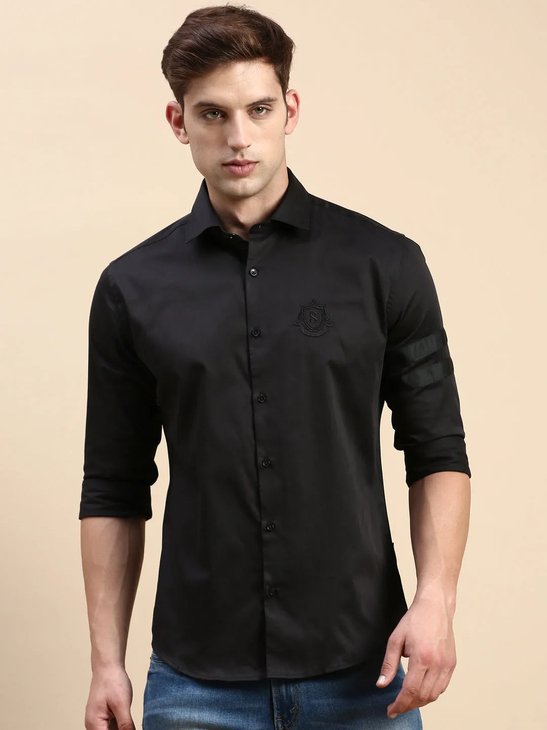 Men Black Premium Slim Fit Cotton Casual Shirt
