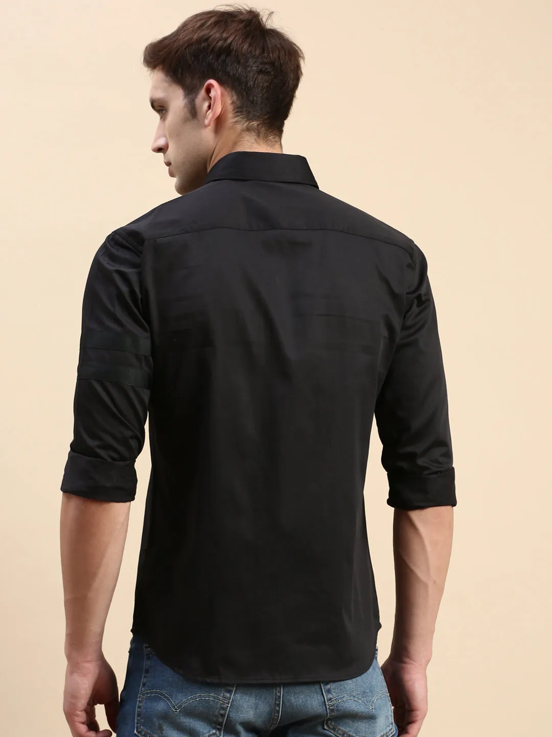 Men Black Premium Slim Fit Cotton Casual Shirt