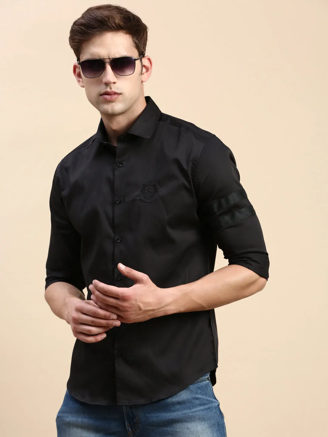 Men Black Premium Slim Fit Cotton Casual Shirt