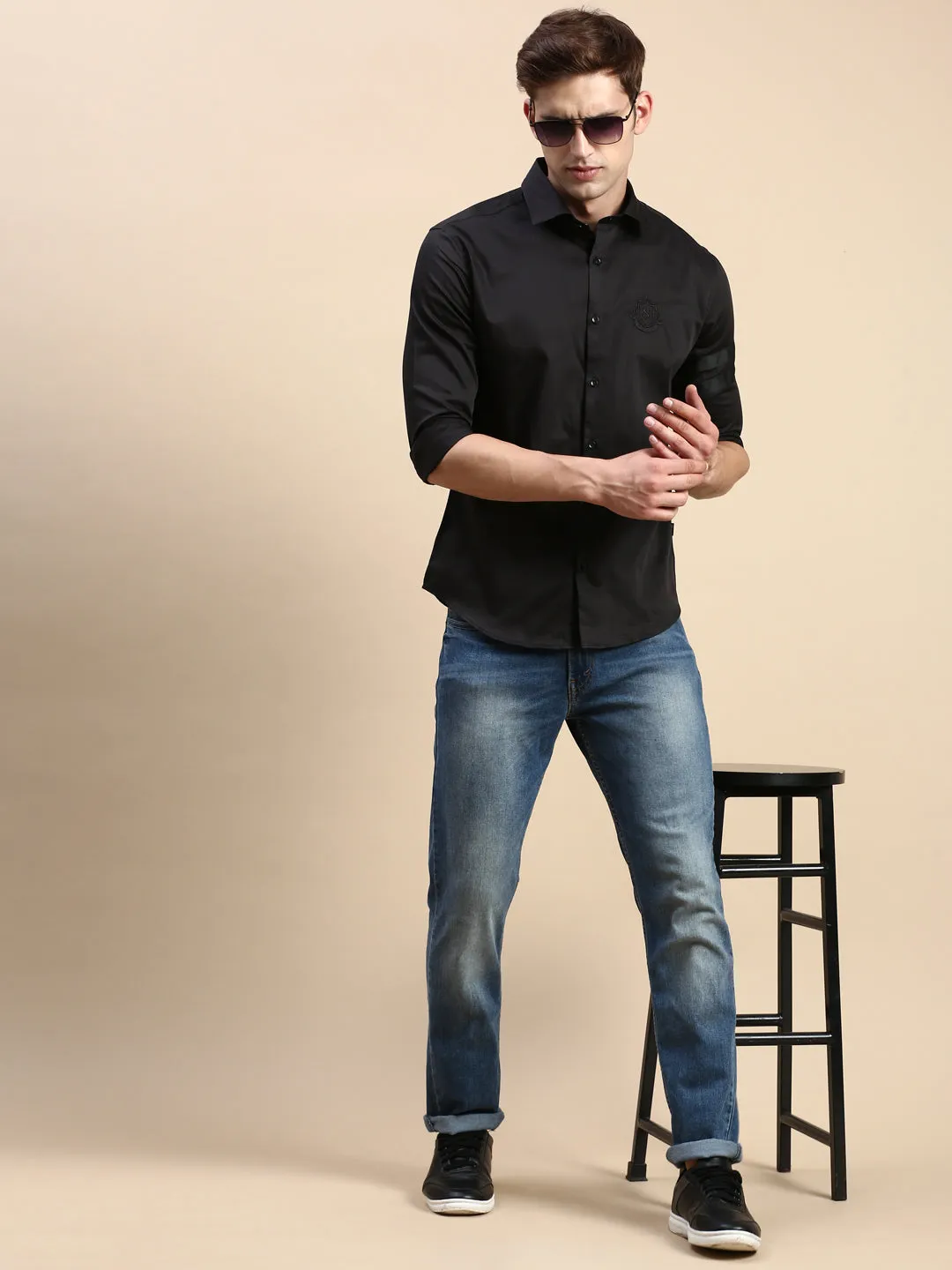 Men Black Premium Slim Fit Cotton Casual Shirt