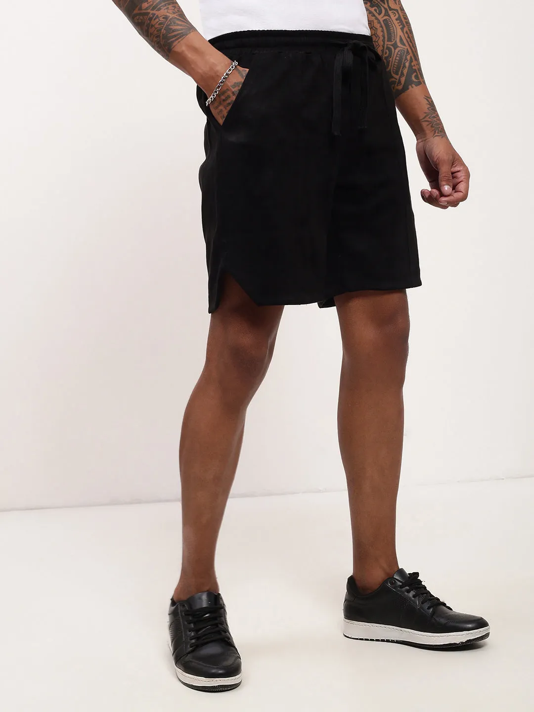 Men Black Solid Shorts