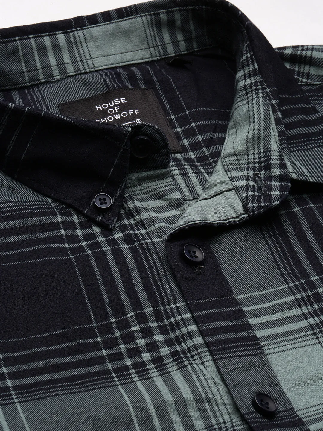 Men Black Standard Slim Fit Tartan Checked Cotton Casual Shirt