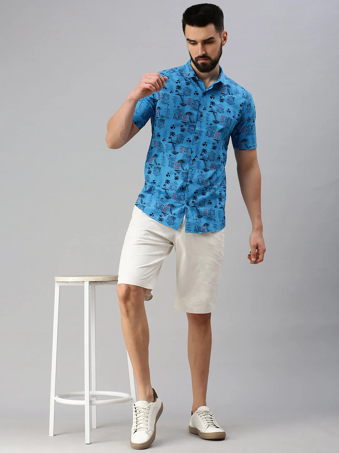 Men Blue Comfort Floral Printed Casual Shirt