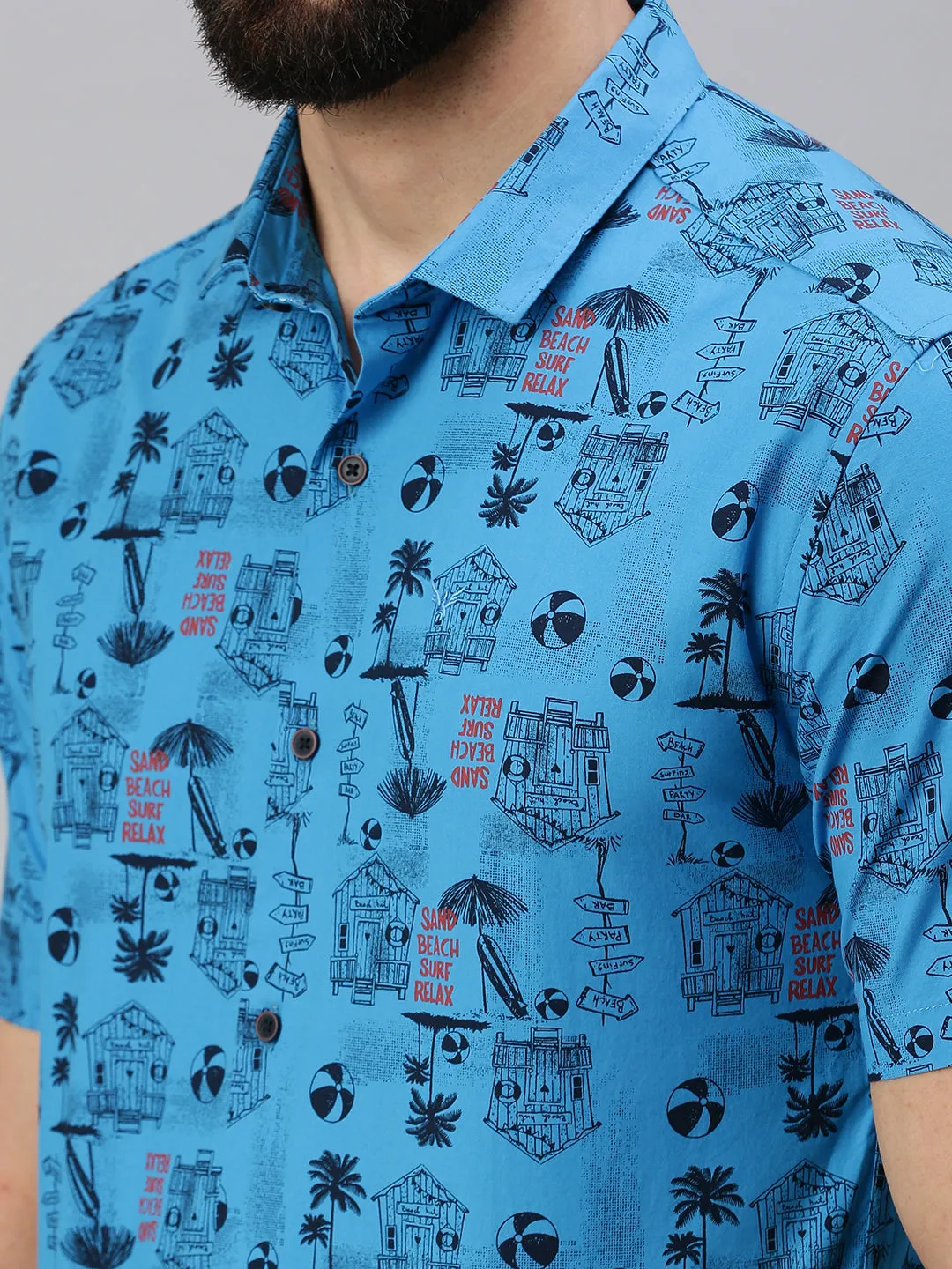 Men Blue Comfort Floral Printed Casual Shirt