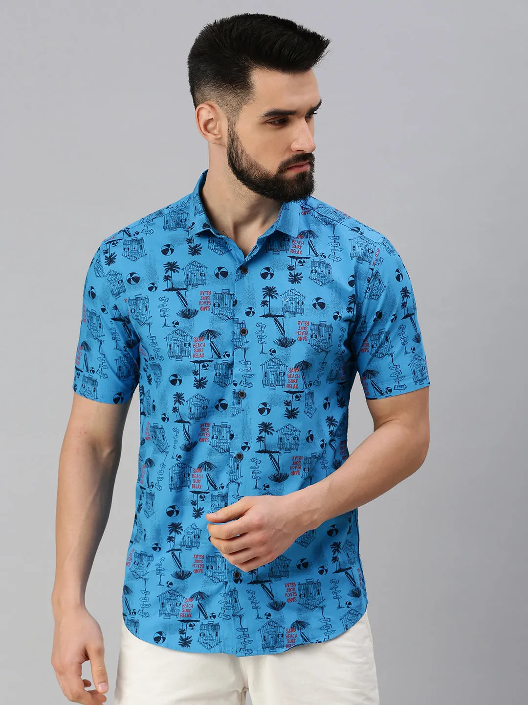 Men Blue Comfort Floral Printed Casual Shirt