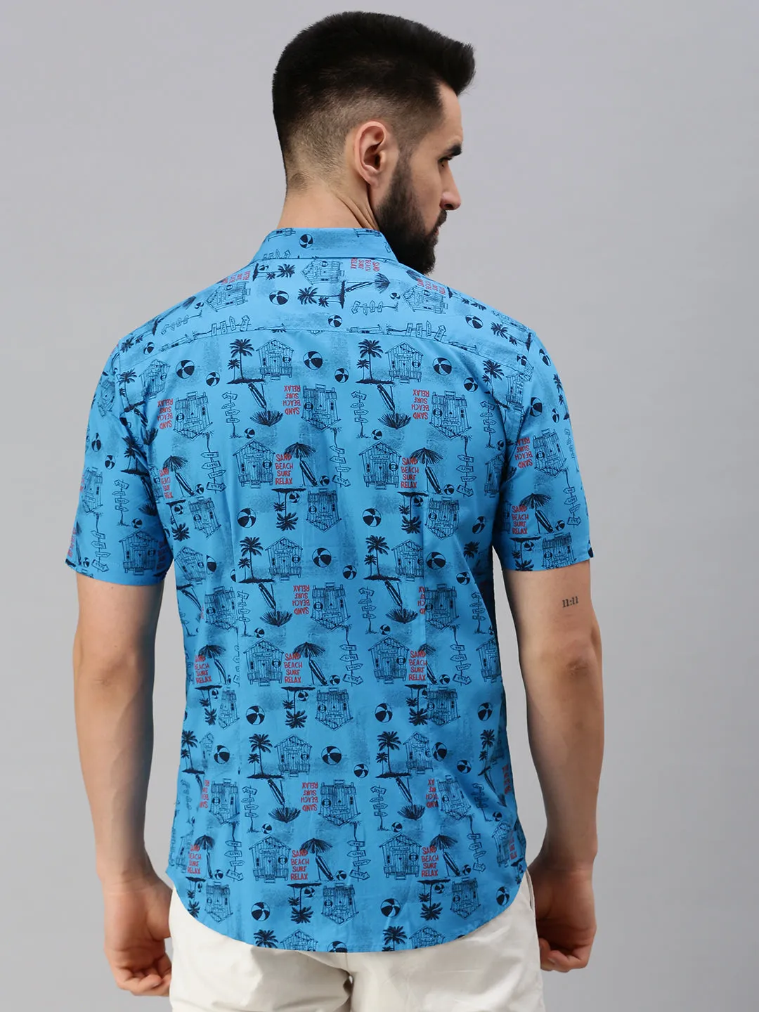 Men Blue Comfort Floral Printed Casual Shirt