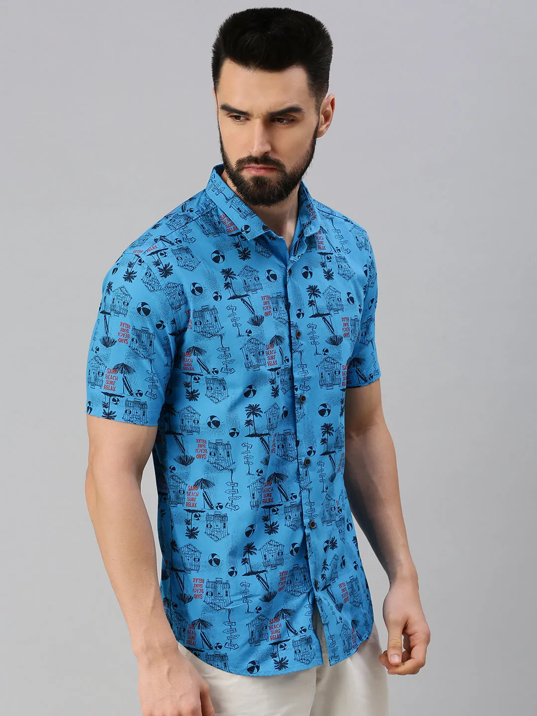 Men Blue Comfort Floral Printed Casual Shirt