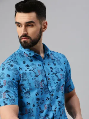 Men Blue Comfort Floral Printed Casual Shirt