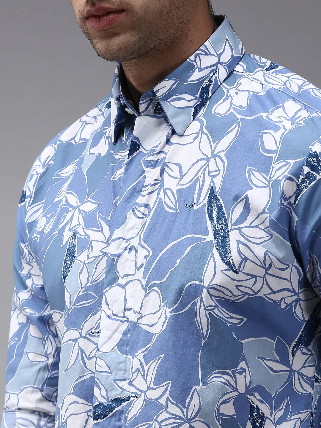 Men Blue Comfort Floral Printed Cotton Casual Shirt