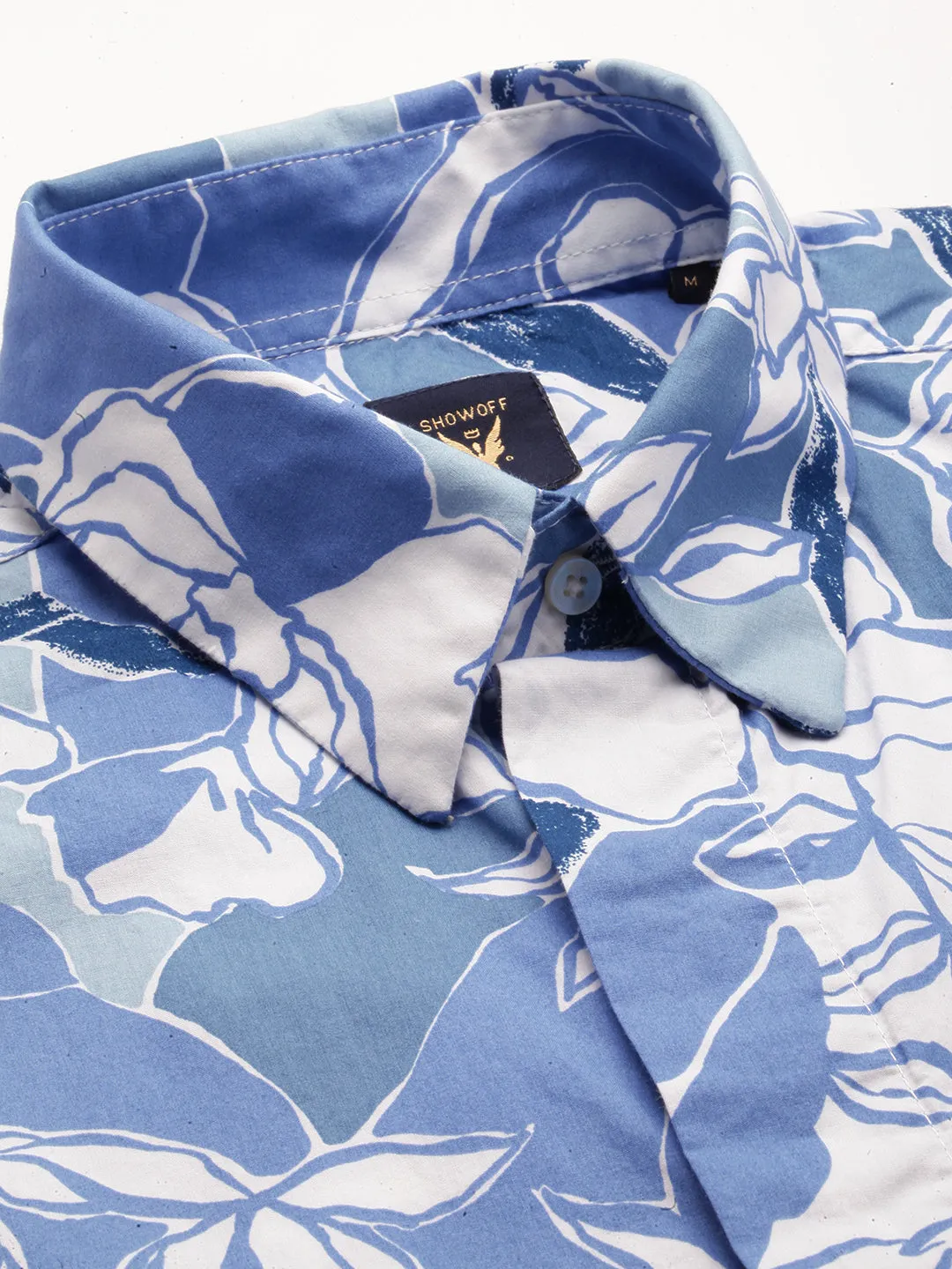 Men Blue Comfort Floral Printed Cotton Casual Shirt