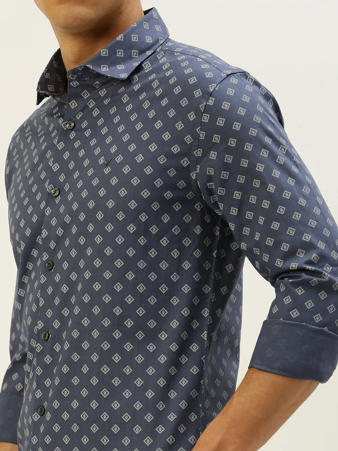 Men Blue Comfort Printed Cotton Casual Shirt