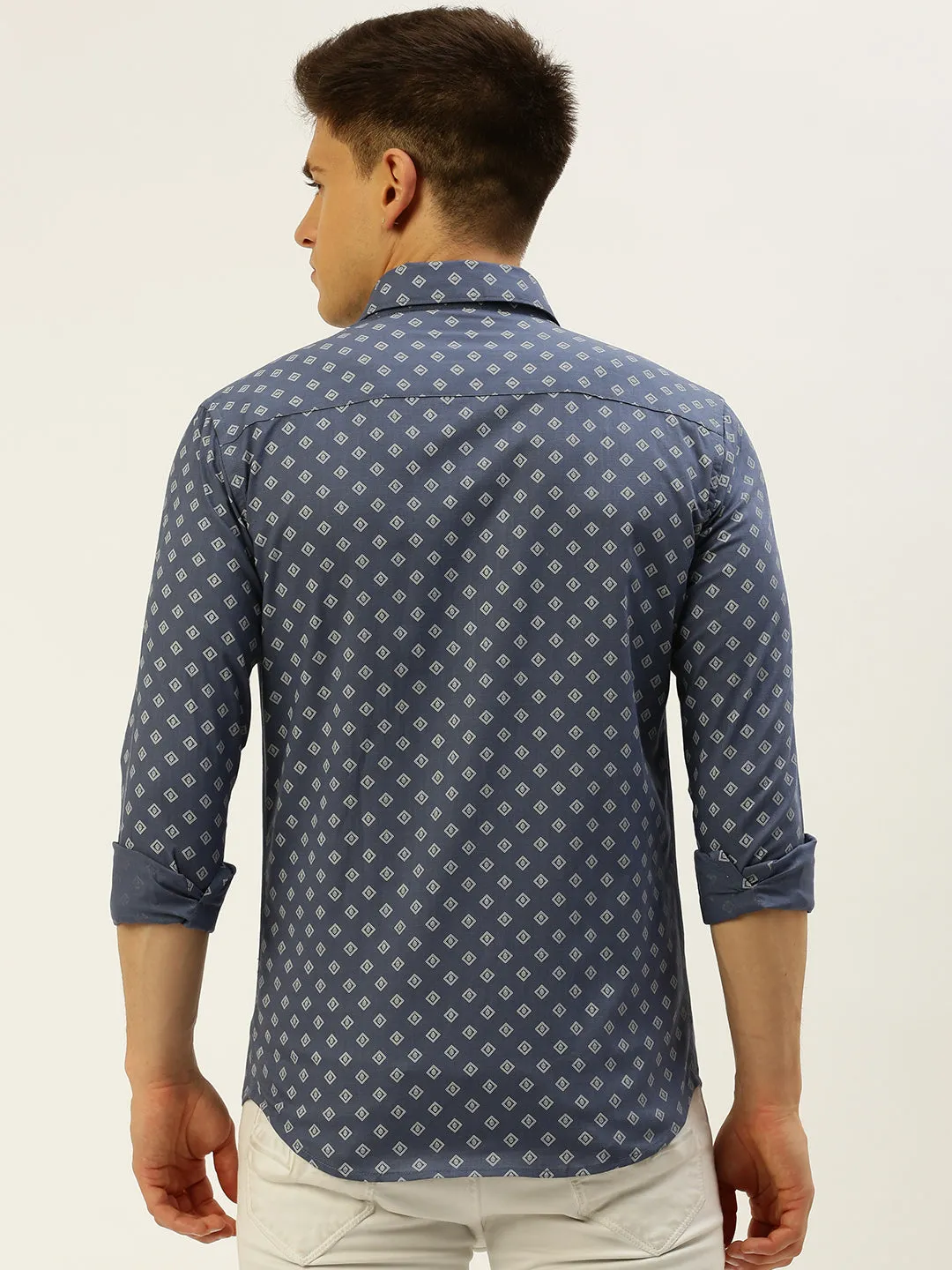 Men Blue Comfort Printed Cotton Casual Shirt