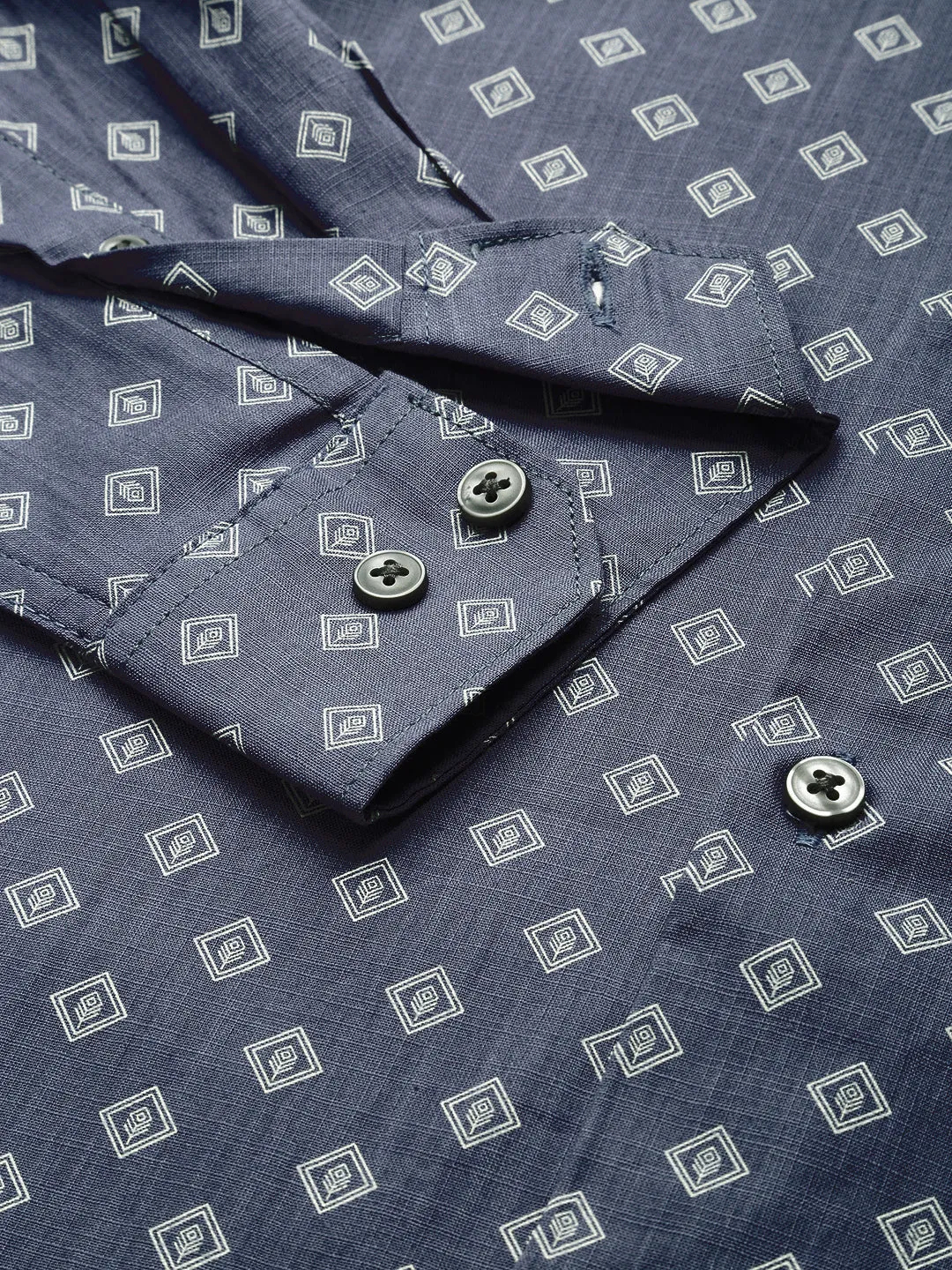 Men Blue Comfort Printed Cotton Casual Shirt