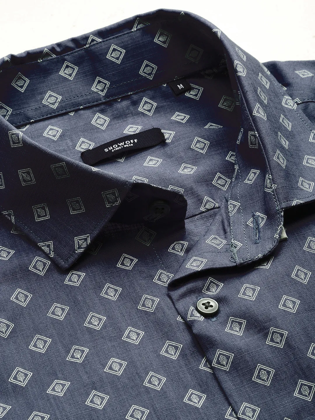 Men Blue Comfort Printed Cotton Casual Shirt