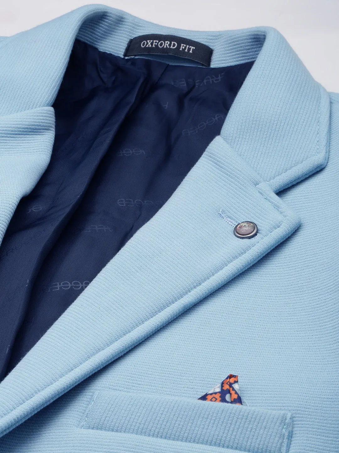 Men Blue Slim-Fit Notched Lapel Single-Breasted Blazer