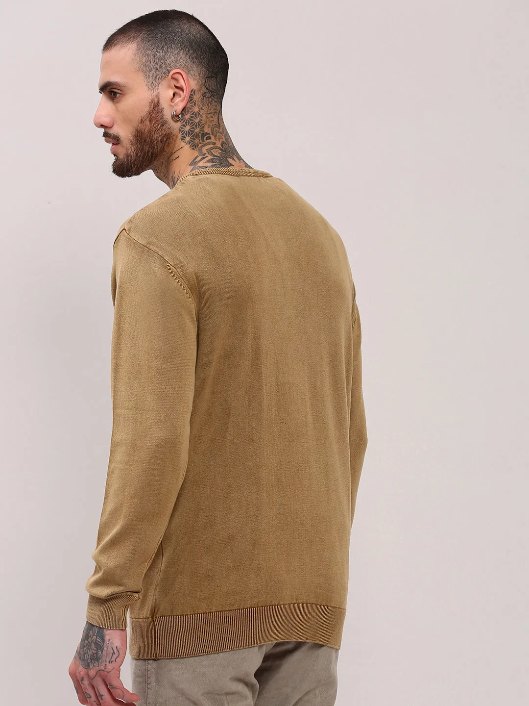 Men Brown Solid Sweater
