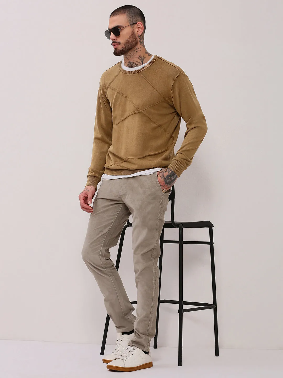 Men Brown Solid Sweater