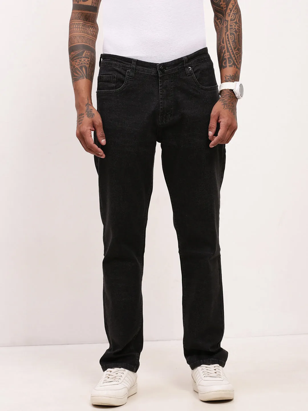 Men Charcoal Solid Straight Fit Jeans