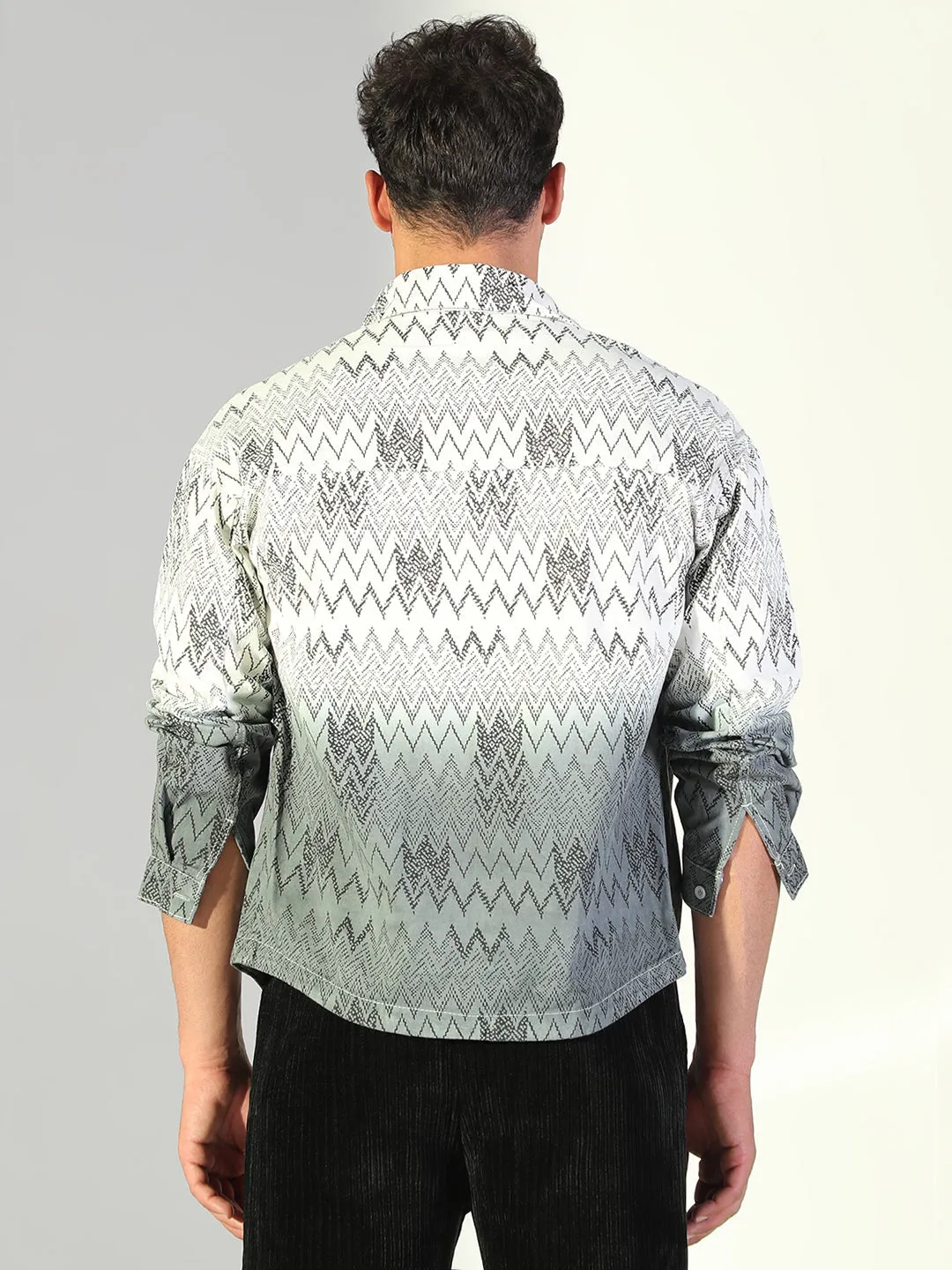 Men Chevron White Shacket