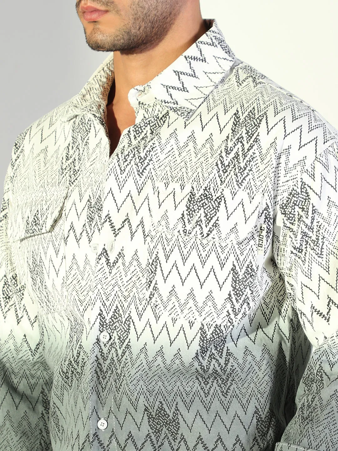 Men Chevron White Shacket