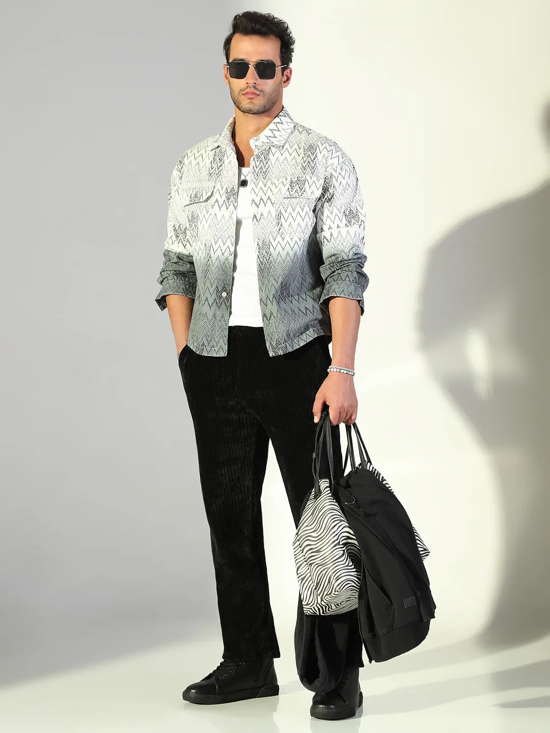 Men Chevron White Shacket