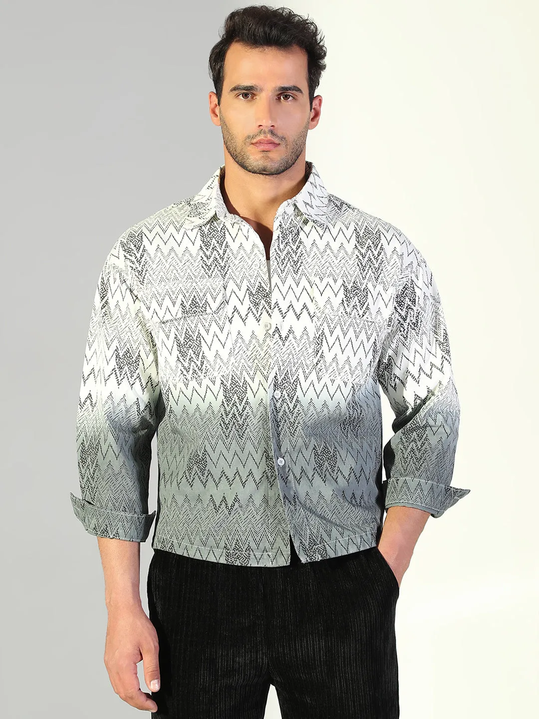Men Chevron White Shacket