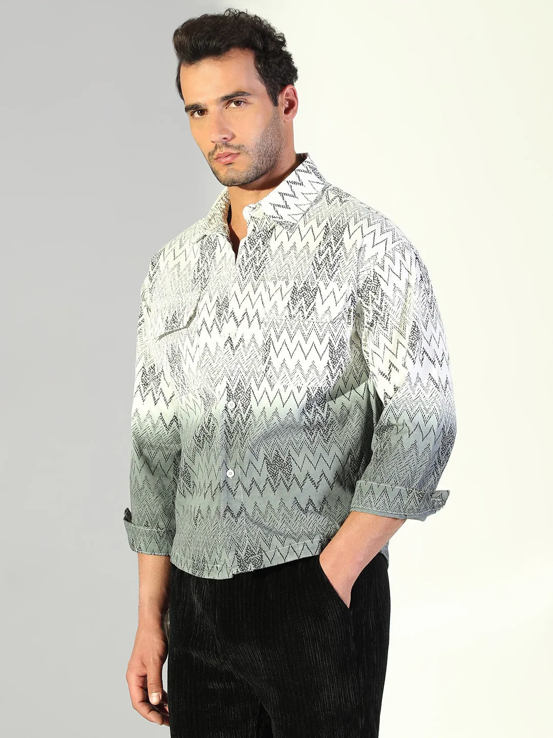 Men Chevron White Shacket