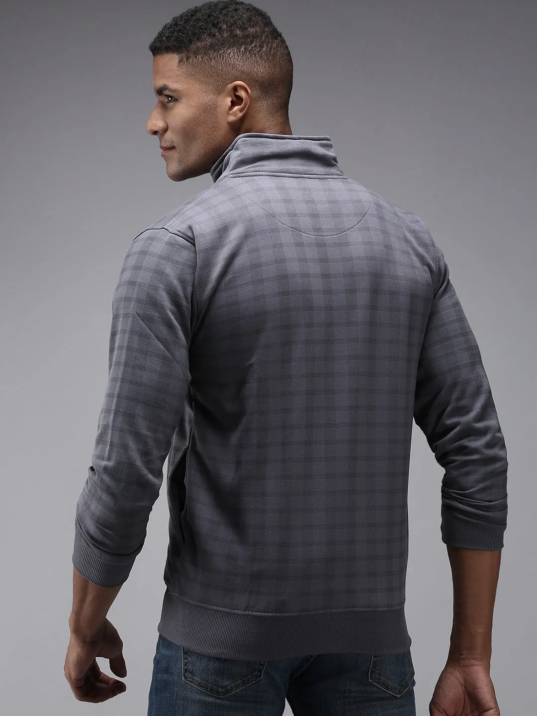 Men Grey Checked Cotton Sweatshirt