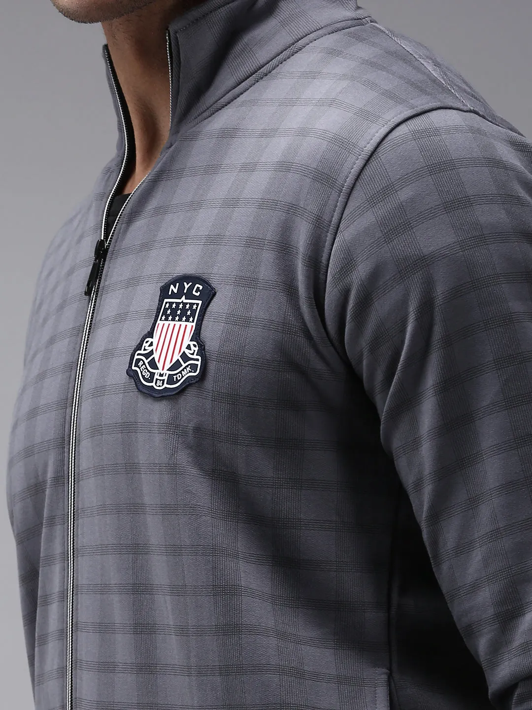 Men Grey Checked Cotton Sweatshirt