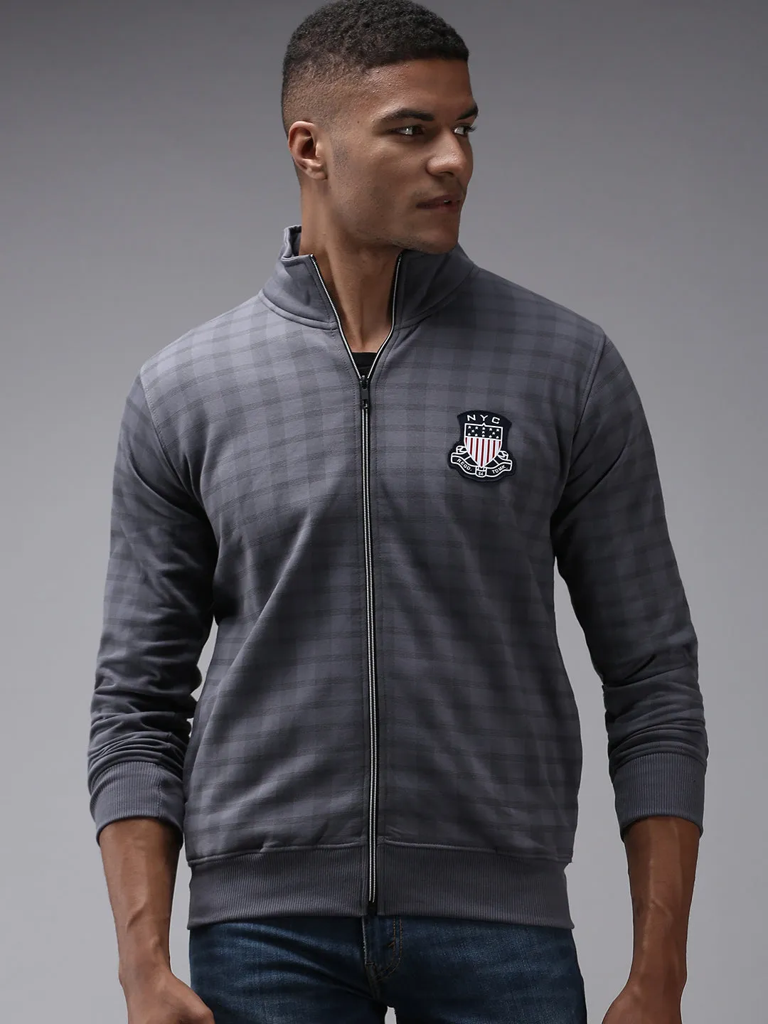 Men Grey Checked Cotton Sweatshirt
