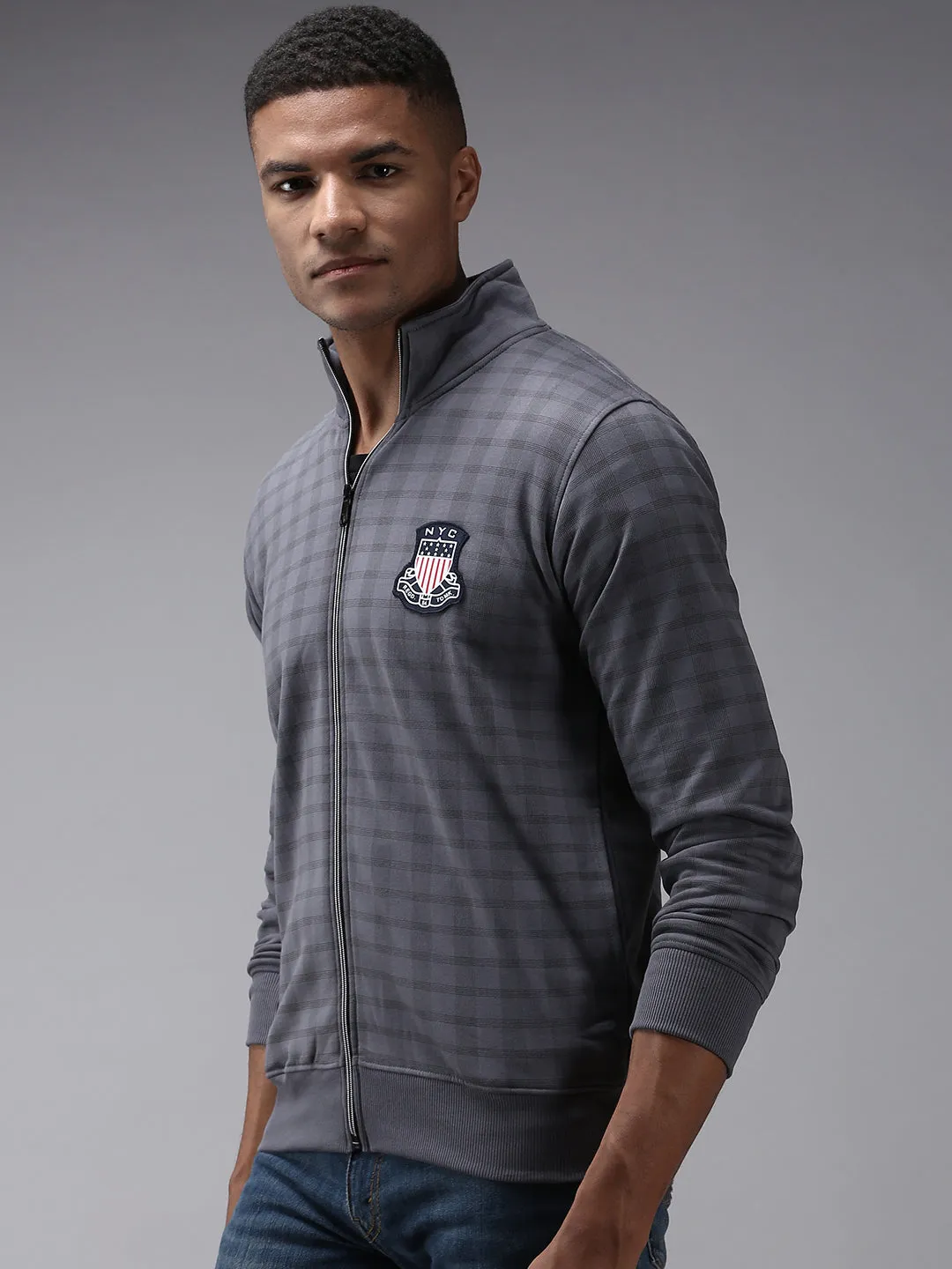 Men Grey Checked Cotton Sweatshirt