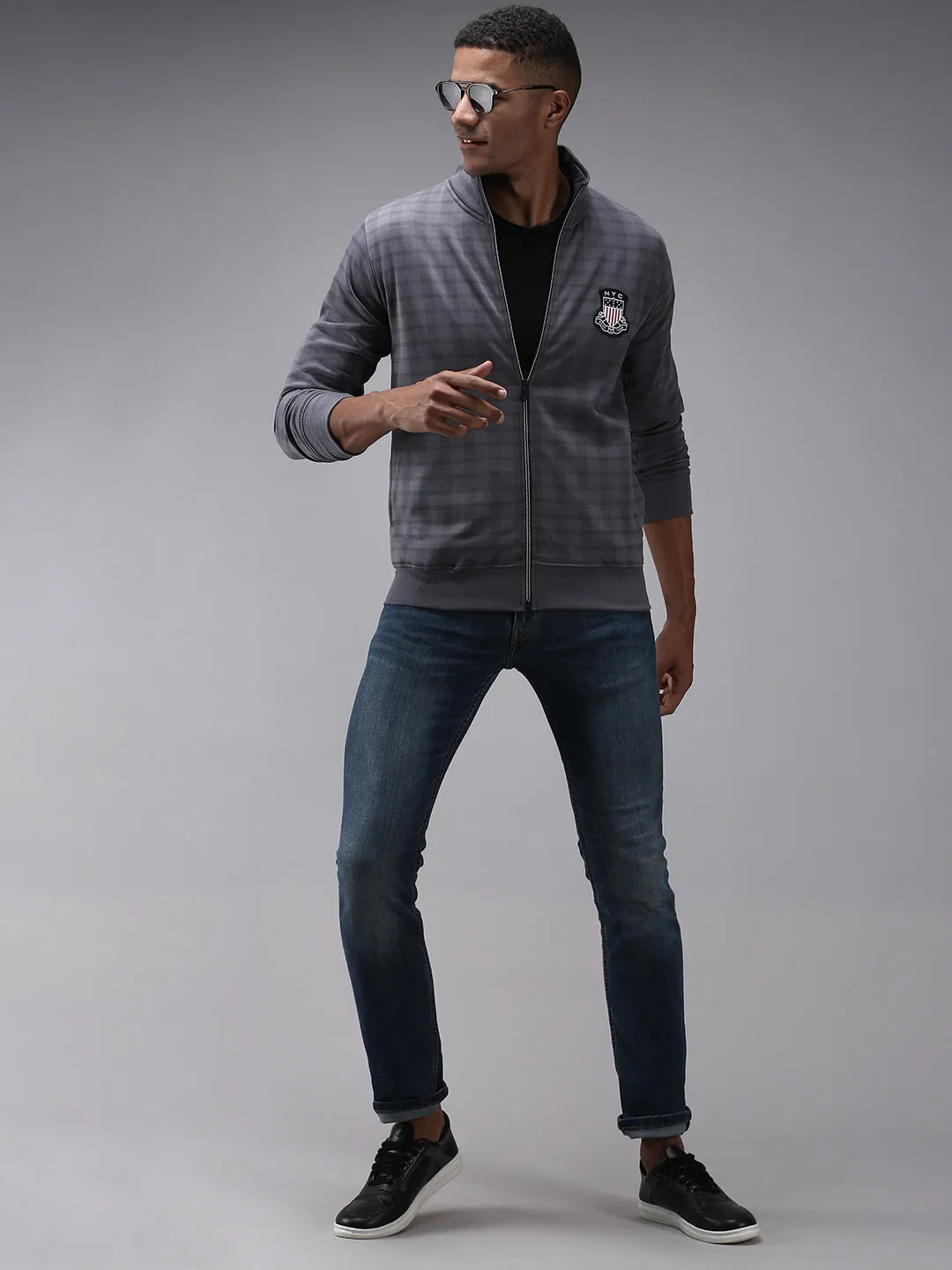 Men Grey Checked Cotton Sweatshirt