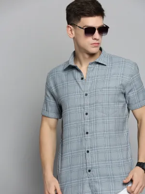 Men Grey Comfort Checked Casual Cotton Shirt