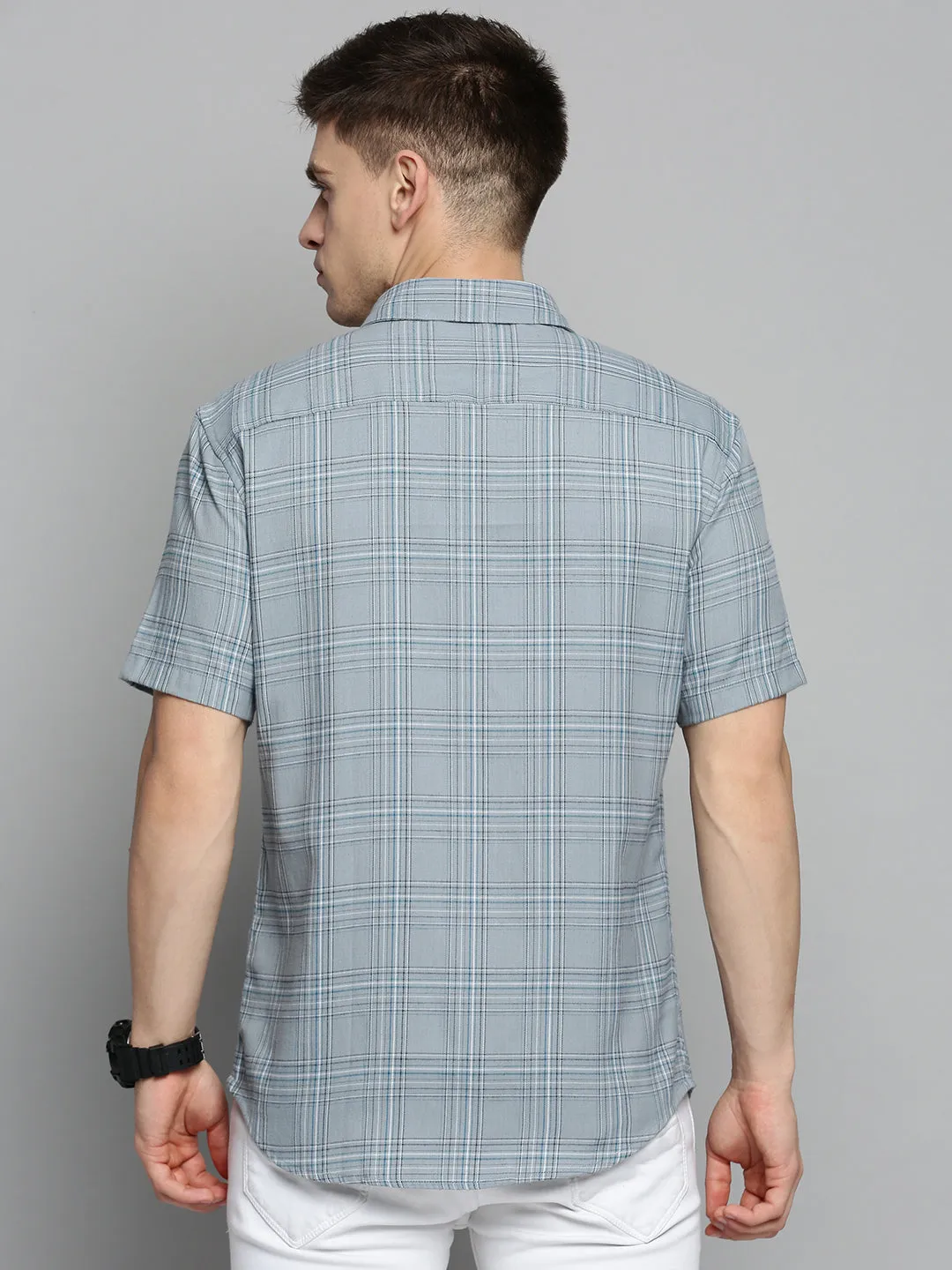 Men Grey Comfort Checked Casual Cotton Shirt