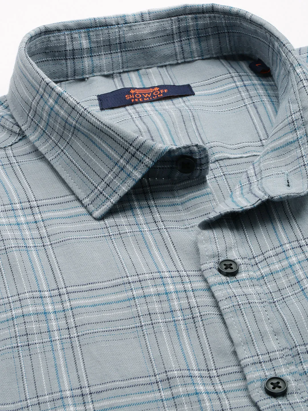 Men Grey Comfort Checked Casual Cotton Shirt