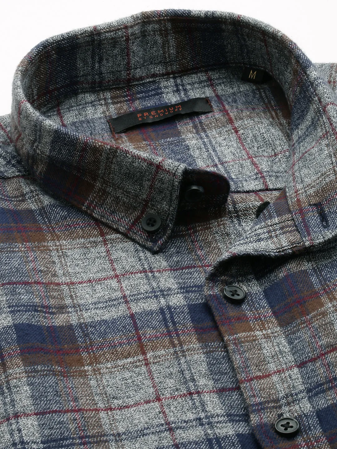 Men Grey Comfort Tartan Twill Checked Casual Cotton Shirt