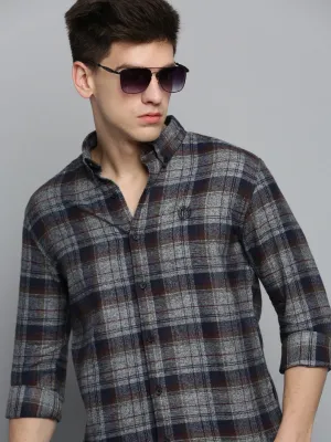 Men Grey Comfort Tartan Twill Checked Casual Cotton Shirt