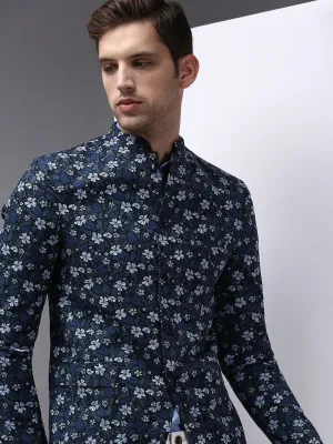 Men Grey Printed Single- Breasted Blazers