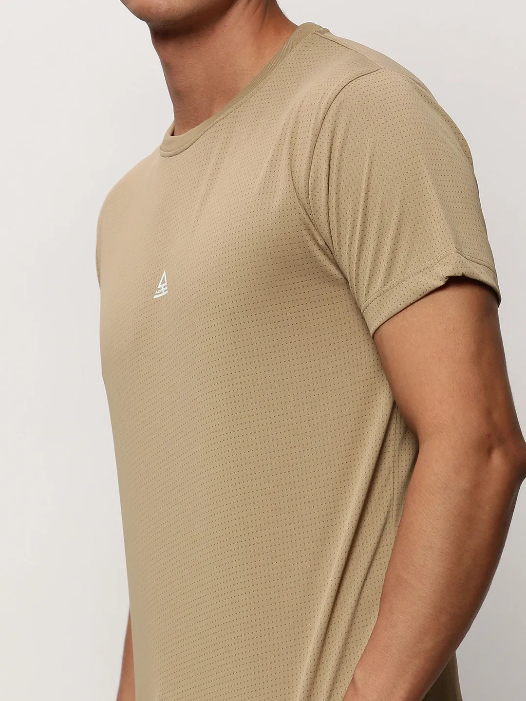 Men Khaki Round Neck Self Design T-Shirt & Shorts Co ords Set