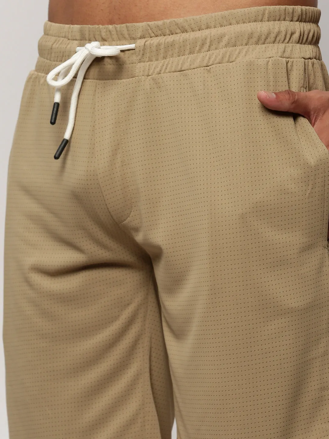 Men Khaki Round Neck Self Design T-Shirt & Shorts Co ords Set