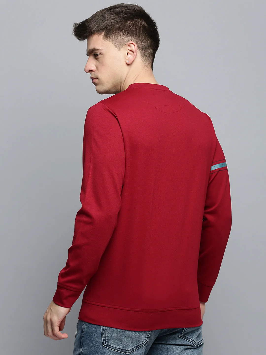 Men Maroon Printed Round Neck Sweatshirt