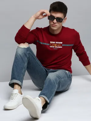 Men Maroon Printed Round Neck Sweatshirt