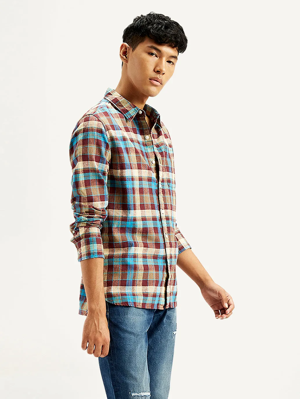 Men's Checkered Spread Collar Shirt