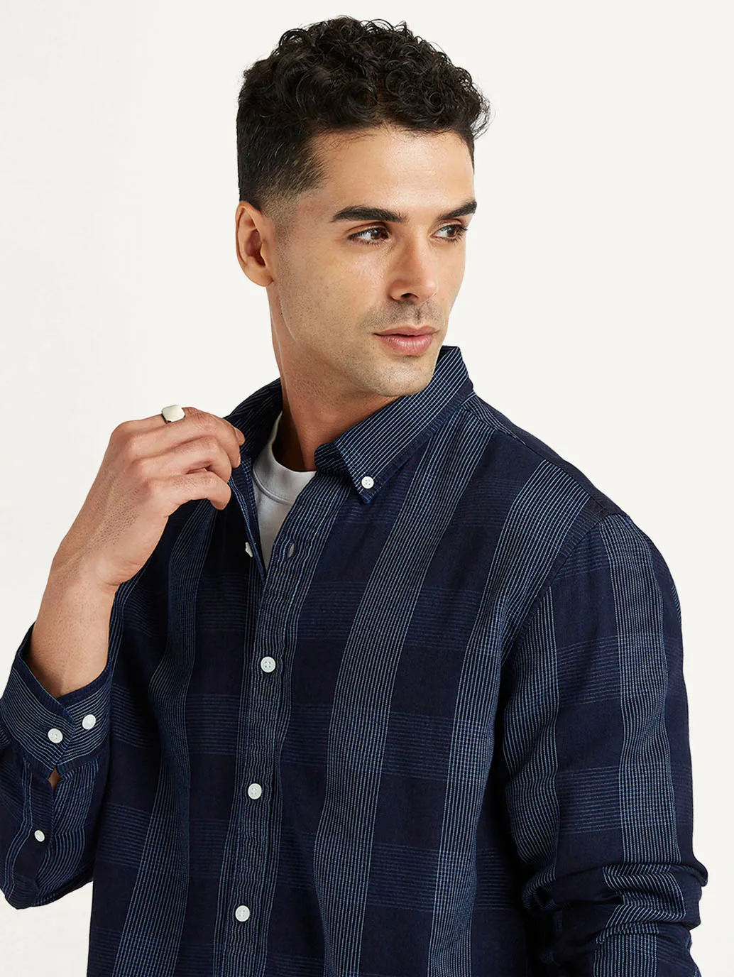 Men's Checkered Spread Collar Shirt