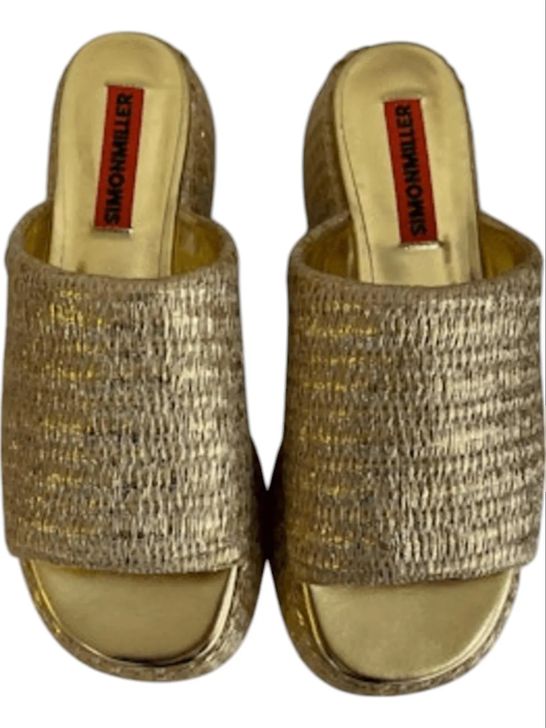 Metallic Raffia Cloudy Platform In Gold/natural